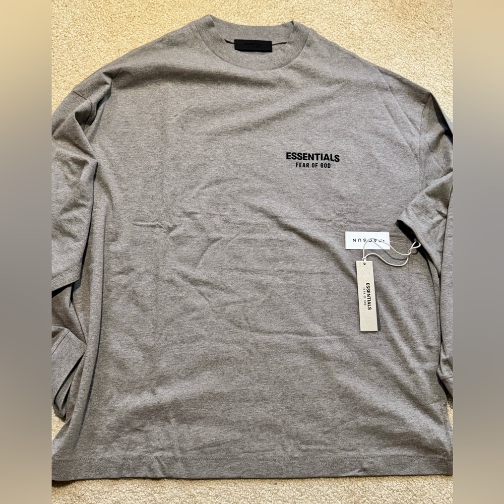 Fear of God Essentials Heather Grey Long Sleeve T-Shirt - Size Medium